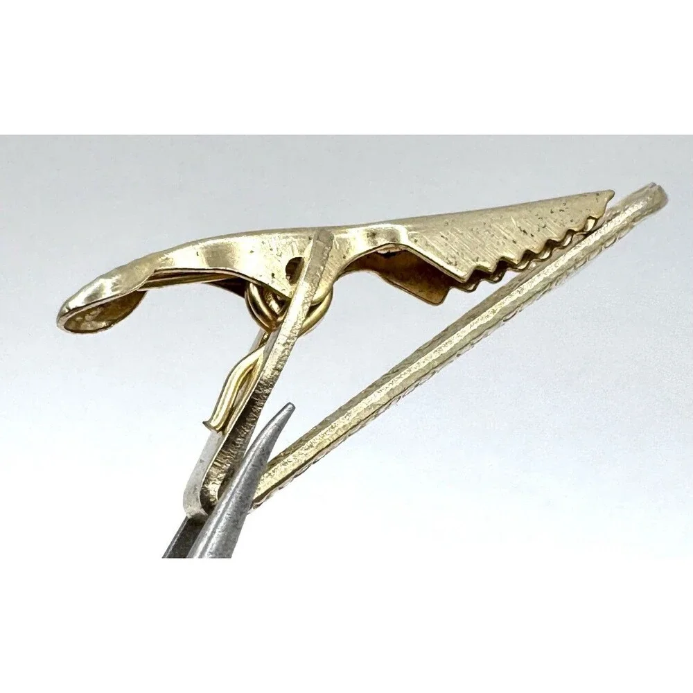 Vintage Tie Clip Gold Tone Pebble Textured Golden Clips Men's Fashion Jewelry
